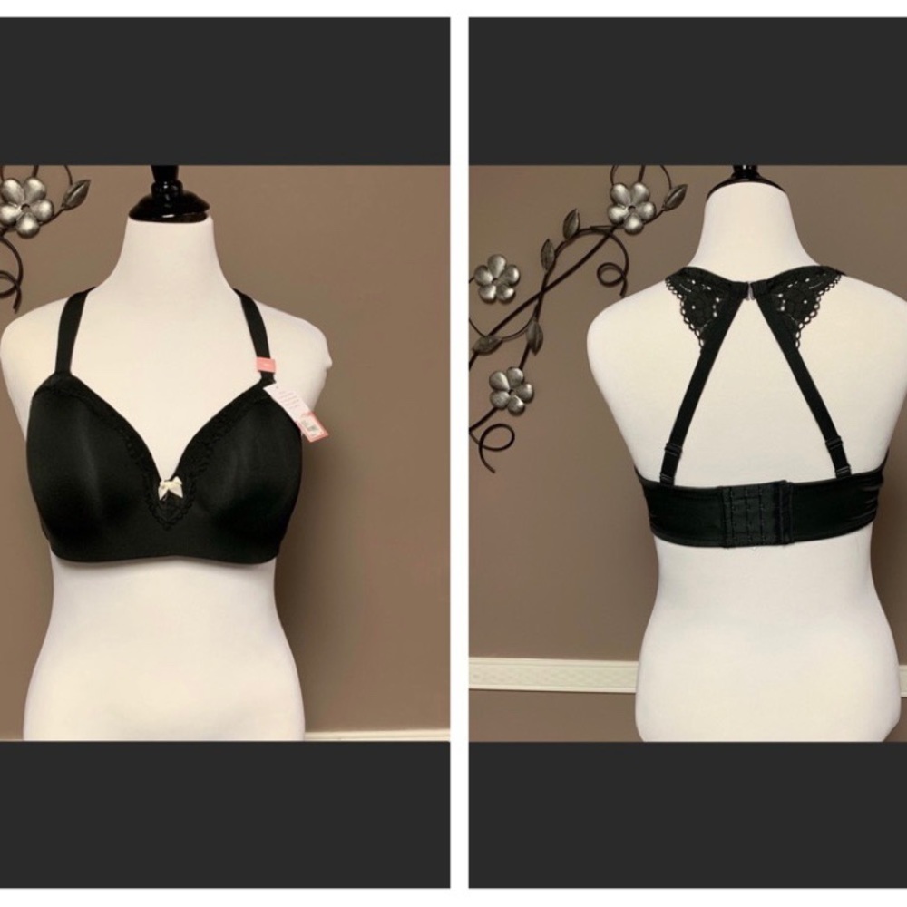 Cacique Black Wire Free Racer Back Bra 38D NWT